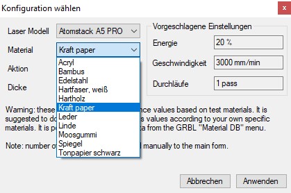 Material ausw&auml;hlen